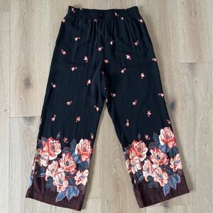 Ettiwa Anthropologie Pants Womens XS Black Floral Wide Leg Ankle Crop *O20